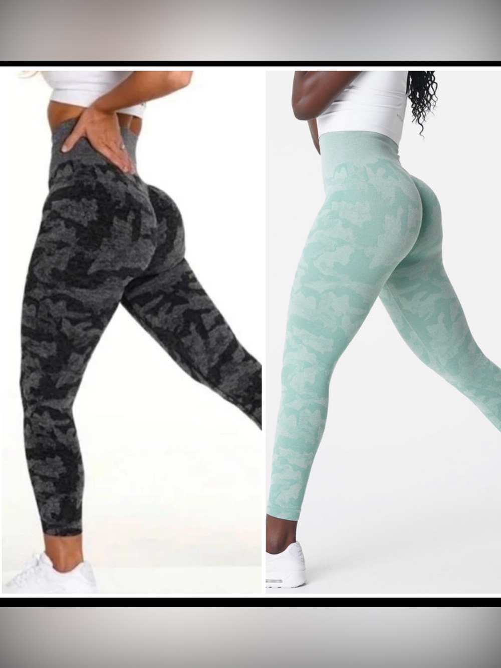 NVGTN set of 2 - High-Waist Camouflage Seamless Leggings - Black and Mint